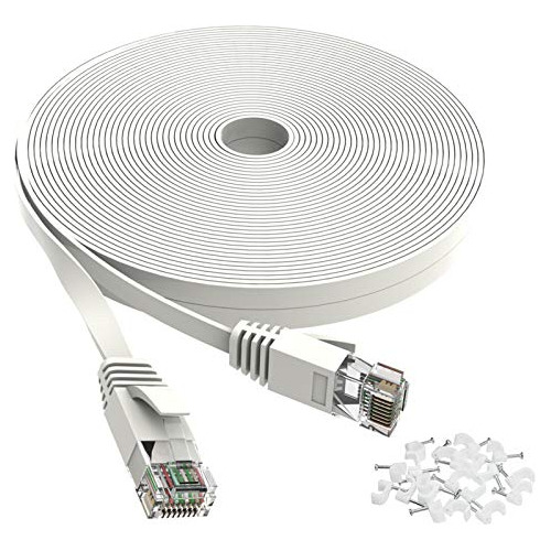 Cable Ethernet 6 25 Ft Blanco Plano Conexion Lan Red Ps