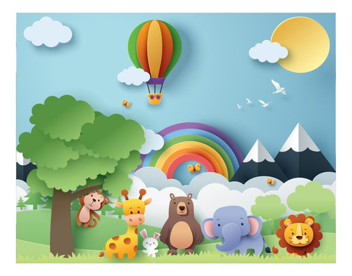 Papel De Parede Safari Animais Da Selva Infantil Painel 9m2 Cor Verde