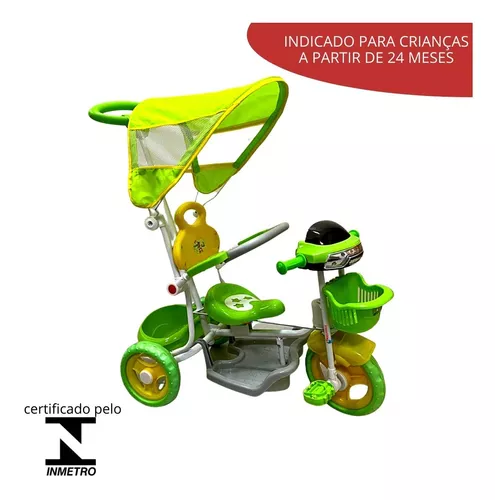 Triciclo Motoca Infantil Passeio Empurrador Pedal Som Verde