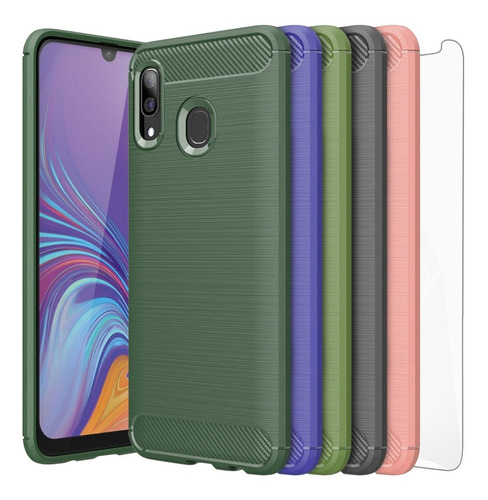 Funda Cepillado Para Samsung Galaxy A30 Sm-a305g Con Cristal