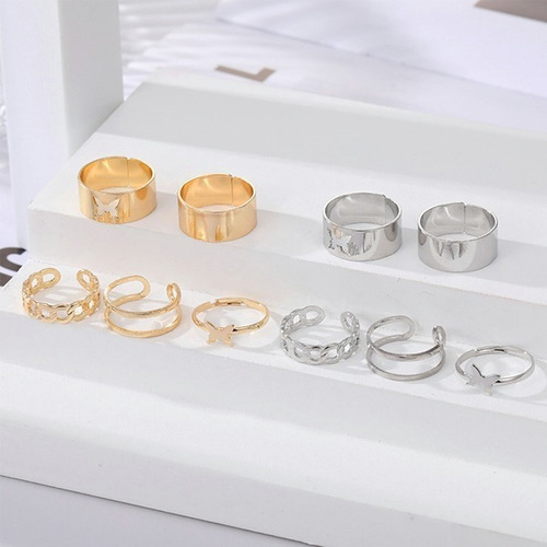 Imagen 6 de 9 de Juego De Anillos Vintage Abiertos De Punk Rock Para Mujer