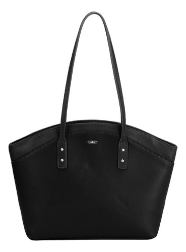 Cartera  Ola 22206 De Símil Cuero  Negra Asas Color Negro