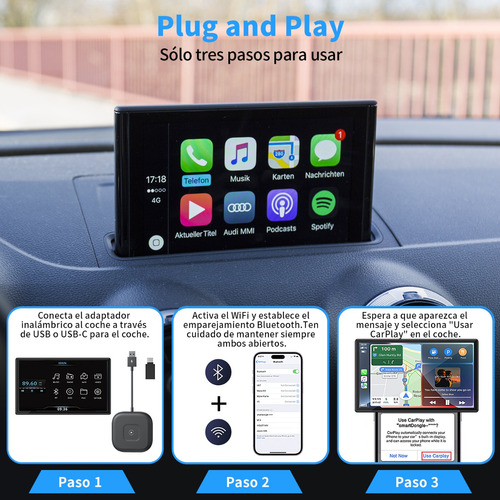 Adaptador Coche Inalámbrico Carplay Para iPhone Plug & Play