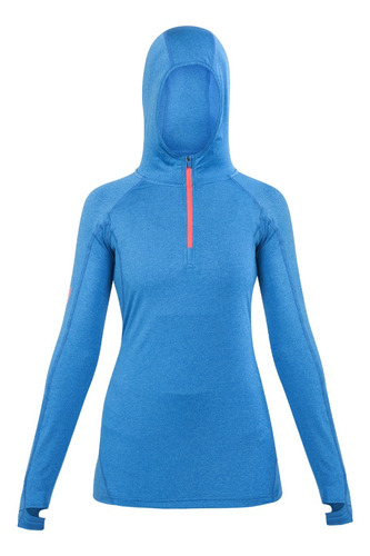 Polera Dry Fit Hw Spx C/ Gorro Manga Larga Mujer Blue