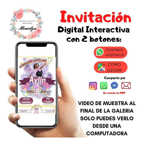 Invitación Isabella Disney Digital Interactiva Cumpleaños