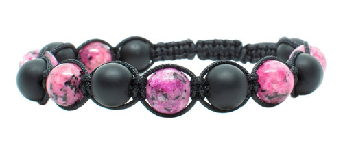 Pulsera Tejida A Mano, Jaspe Rosa Con Ágata Mate, Piedra Nat