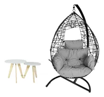 Comprar Sillon Hamaca Nido Colgante Hierro + Combo Mesas Ratonas Color Color Liso