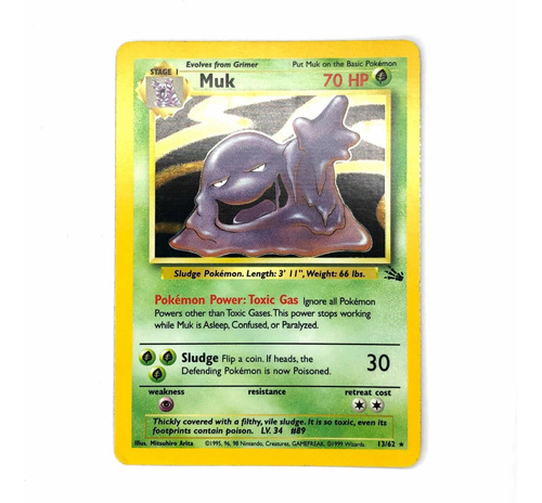 Muk 13/62 Holo - Carta Original De Pokémon Fossil 1999