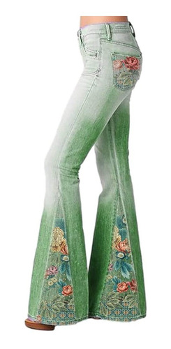 Pantalones Acampanados De Jeans Con Estampado De Flores Degr