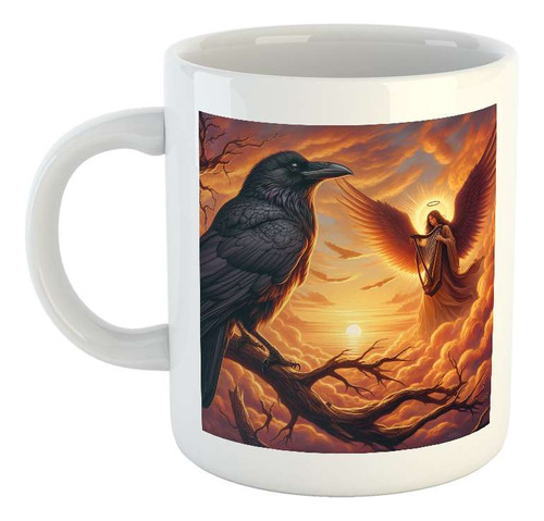 Taza Ceramica Cuervo Y Angel Heaven Sky Extrañando