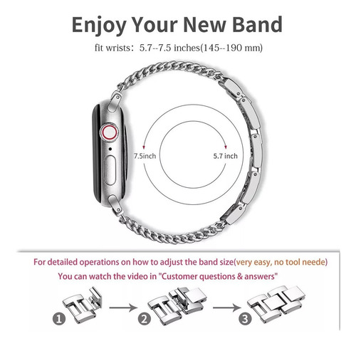 Vapho Correa Para Apple Watch De Acero Inoxidable A18 Plateado 42/45/46/49 Mm