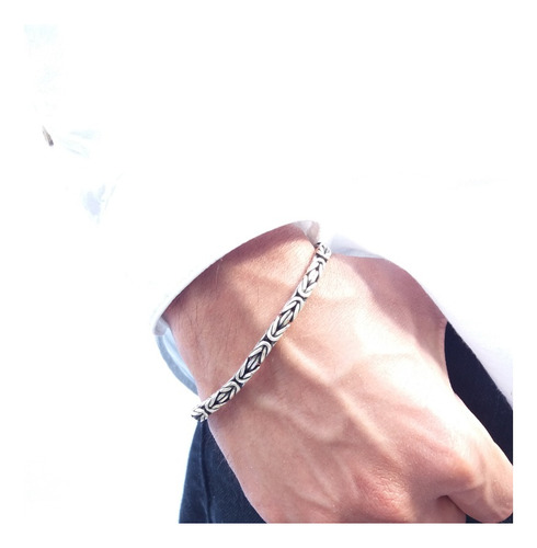 Pulsera De Plata Ley 925 Tejido Bali, Pulsera Para Hombre Diámetro 0.5 cm Largo 17 cm