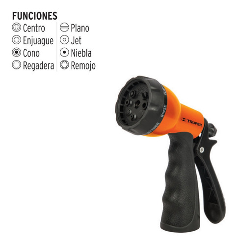 Pistola Plástica Para Agua Manguera 8 Funciones Truper 18482