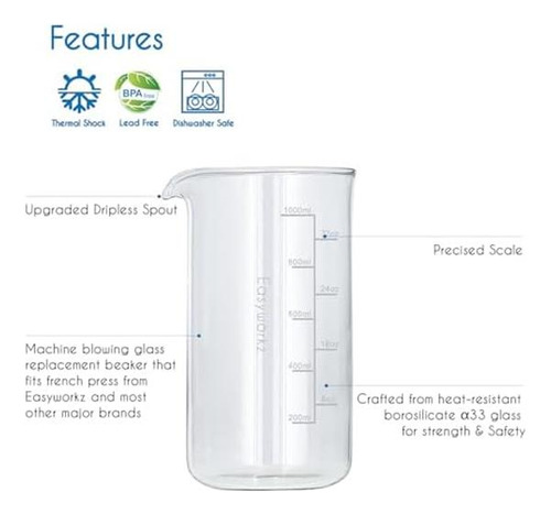 Easyworkz Borosilicate Glass Reemplazo De Vaso Para Cafetera