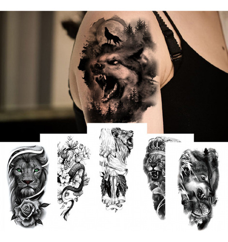 Tatuaje Temporal De Animal Feroz P/brazo P/hombre, 15 Hojas