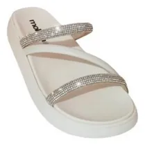 Comprar Papete Moleca Rasteira Feminina Flatform Tiras Stras Brilho 