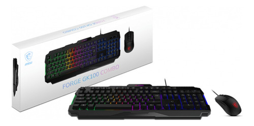 Kit Teclado Mouse Msi Forge Gk100 Combo Us Usb 2.0 Rgb Black