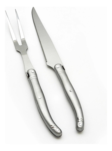 Set Cuchillo Para Carne + Tenedor Trinchador Parrilla Asado Color Plateado