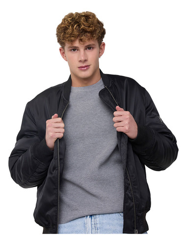 Chaqueta Hombre Bomber Color Negro  Corona