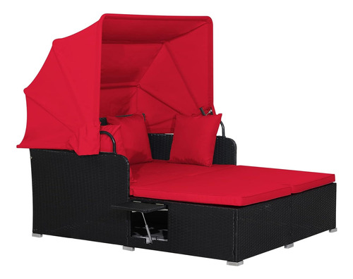 Sofa Cama De Mimbre Exterior Toldo Retractil Rojo Relax4li