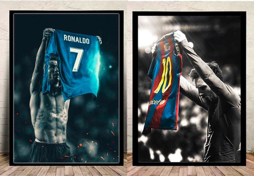 Poster 2 Quadros Cr7 E Messi Moldura Com Vidro 33x43cm