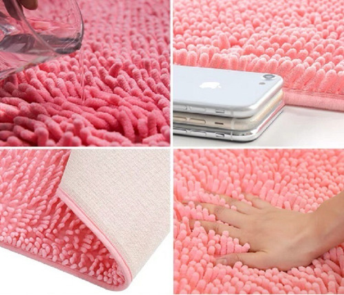 Alfombras Para Baño Con Base Antideslizante Rectangular Color Rojo Shaggy
