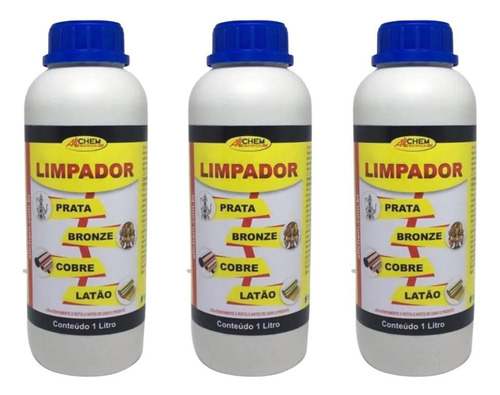 Kit 3 Limpador Limpa Prata Bronze Cobre Latão Allchem 1l