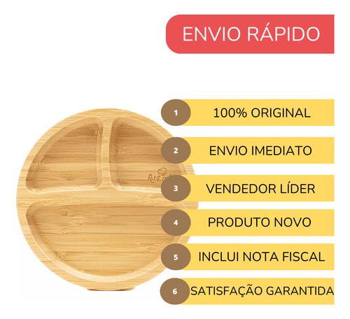 Prato Infantil Bambu Com Ventosa Divisória Redondo Petit Piá