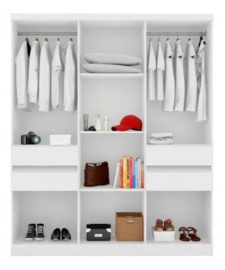 Imagem 3 de 3 de Guarda Roupa Roupeiro Casal 10 Portas 4 Gavetas Branco