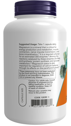 Imagen 3 de 4 de Now Foods Magnesio 400mg 180 Vegcaps Producción Energía