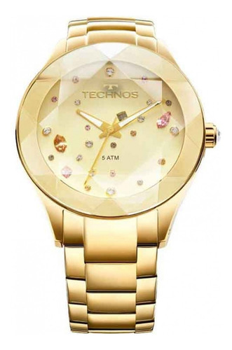Relógio de pulso Technos Crystal Swarovsky 2039ATDTM/4X com corpo dourado,  analógico, para feminino, fundo  dourado, com correia de aço cor dourado, agulhas cor dourado e branco, bisel cor dourado e dobrável