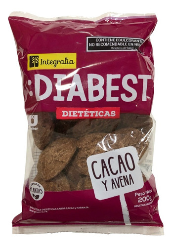 Galletitas De Avena Y Choco S/azucar Diabest Integralia 200g