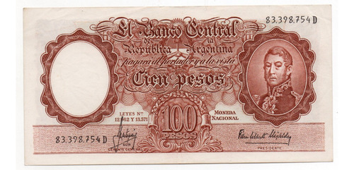 Billete Argentina 100 Pesos Moneda Nacional Bottero 2071 Ex+