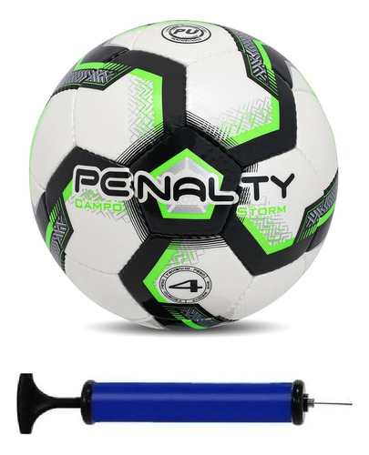 Bola Campo Penalty Storm N4 + Bomba De Ar Cor Branco/verde/preto