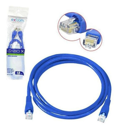 Imagem 2 de 3 de Cabo De Rede Rj45 Cat5e Azul 1mt - Exbom Cbx-n5c10