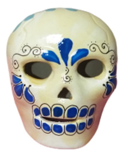 Calavera De Ceramica Pintada A Mano Color Azul Para Ofrenda.