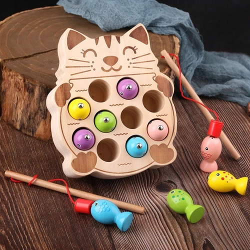 Juego Pesca Milagrosa Gato De Madera Con Imán Montessori