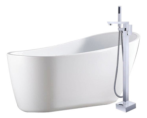 Solana Kit Bañera Blanco Ovalada 180x90 Cm Con Desnivel De Acrílico Super Slim + Grifo Independiente Monomando Silver / Kit de Lujo Bañera Acrílico De Alto Brillo y Grifo de Acero Para Cuarto de Baño