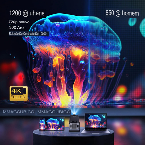 Projetor Hy320 Smart Tv Mini Wifi6 390ansi Android Cor Preto