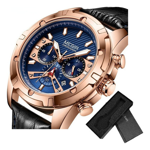 Relojes Megir De Cuero Con Calendario Luminoso Para Hombre Color Del Bisel Rose Blue