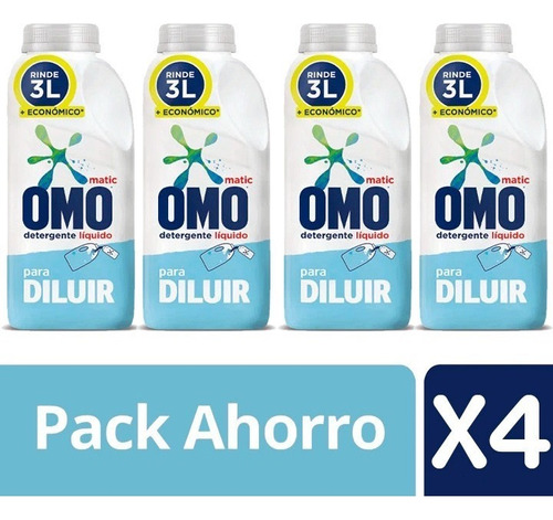 Omo Detergente Líquido Para Diluir 500ml Rinde 3lt Pack 4und