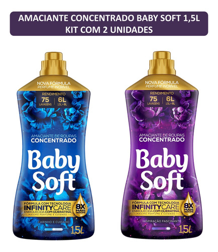 Amaciante Concentrado Baby Soft 1,5l (azul E Roxo)-kit C/2un
