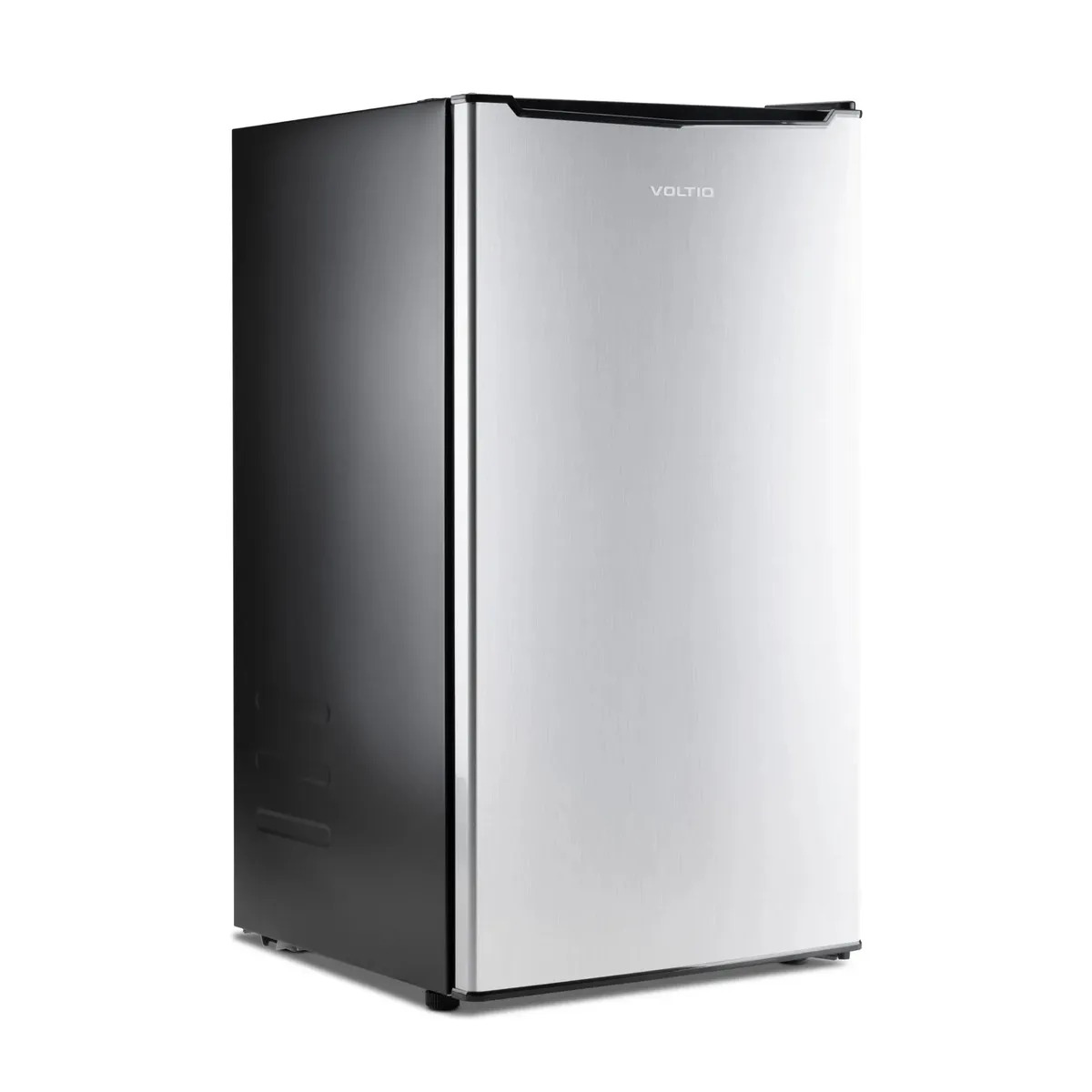 Refrigerador Frigobar 90 L 3.2 Pies Voltio con Dos Puertas, Congelador, Termostato y Estante para Botellas Color Plateado