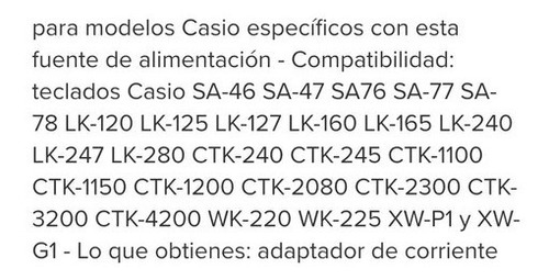Transformador Para Teclados Casio Ctk Wk Lk Xw Ver Modelos 