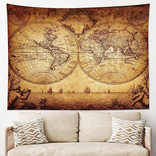 Lb World Map Tapestry Retro Sea Route On Ancient Treasure Ma