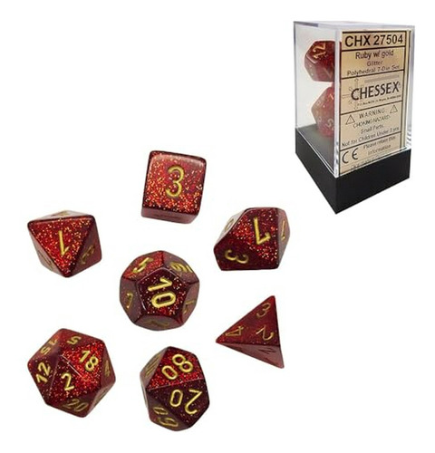 Chessex Glitter Polyhedral Ruby / Gold 7-die Set