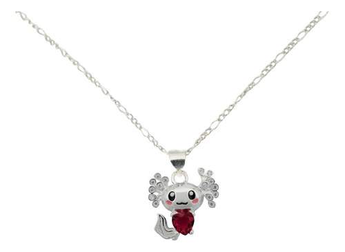 Dije Ajolote Corazón Rojo Amor 100% Plata Fina 925