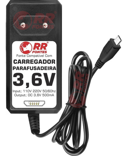 Fonte Carregador 3,6v Para Parafusadeira Gamma G12104 Usb