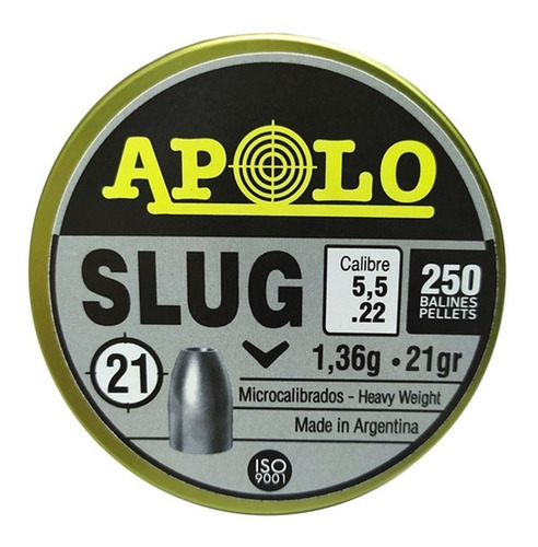 Imagen 2 de 10 de Balines Apolo Slug X250 5.5 Mm - Punta Solida Hueca 21 Gr