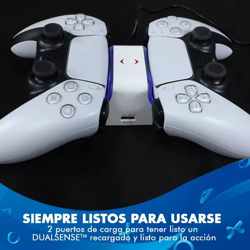 Cargador dual para 2 mandos de PS5. Incluye salida de carga USB.